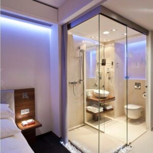 Compact room designed for solo travelers.
