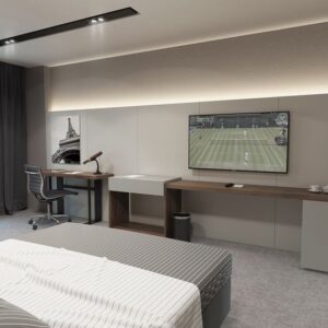 Large family room with kitchenette and dining space.