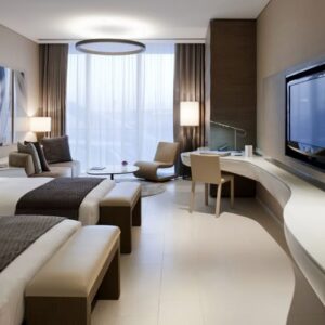 Garden-facing double room with natural light.